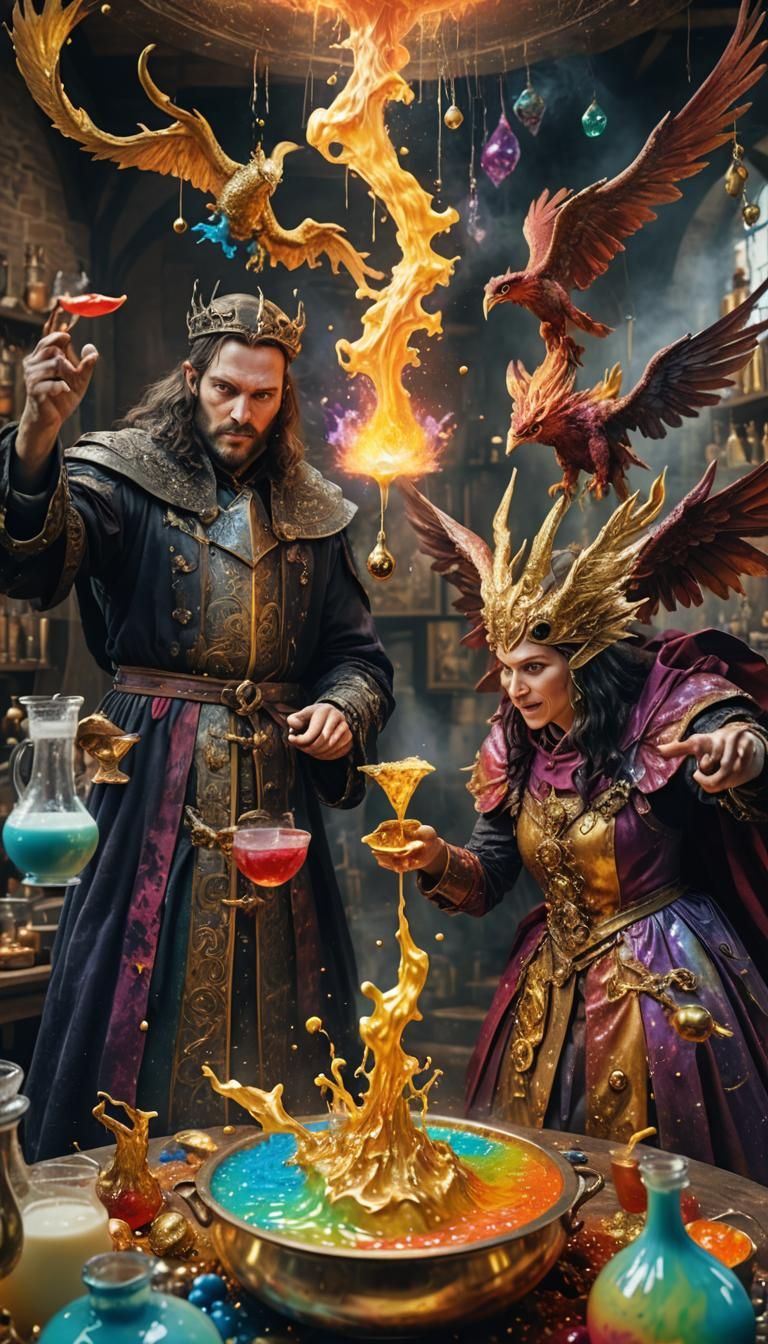 Psychedelic Alchemist Couple and Demonic Phoenix