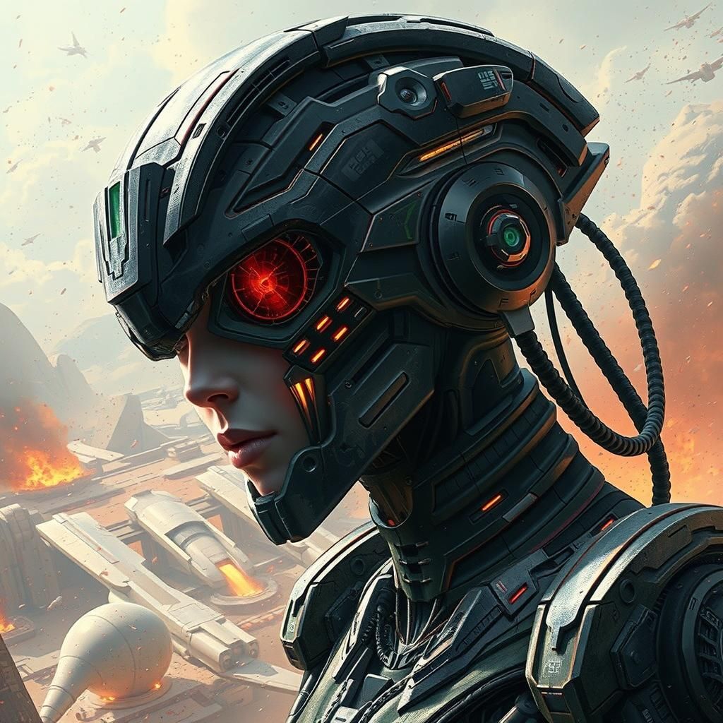 Epic Sci-Fi Borg Drone in Hyperrealistic Battle