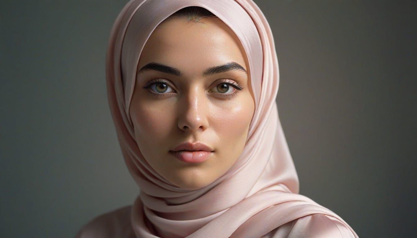 Elegant Portrait of Woman in White Satin Hijab