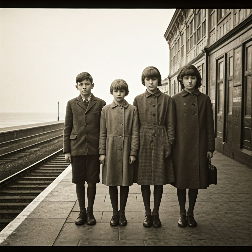1960s Children Await Train: Charcoal and Pinhole