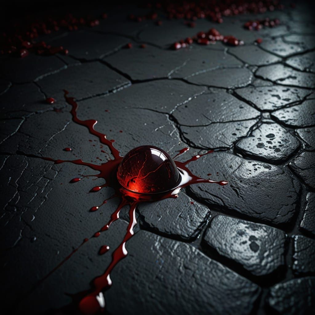 Dark Crimson Droplet on Weathered Stone