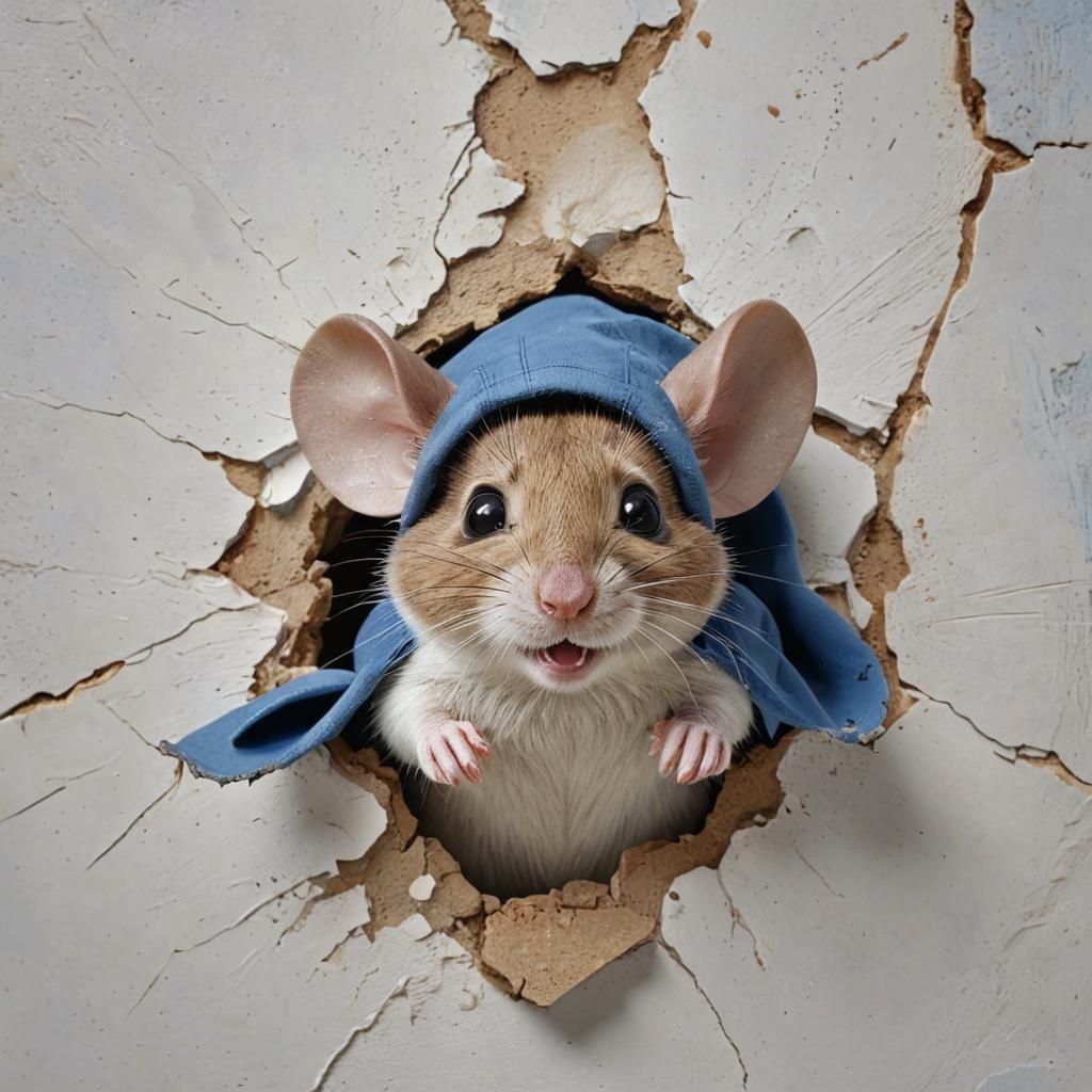 Mouse Peeks Out of Hole in Wall: 3D Render