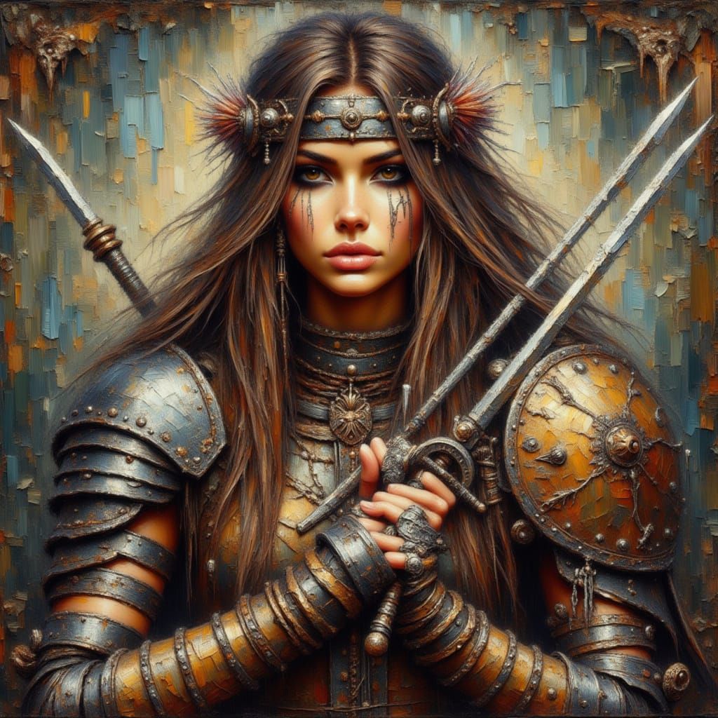 Native American Warrior in Bloody Landscape