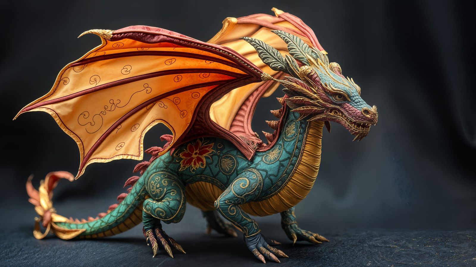 Majestic Velvet Dragon with Embroidered Scales