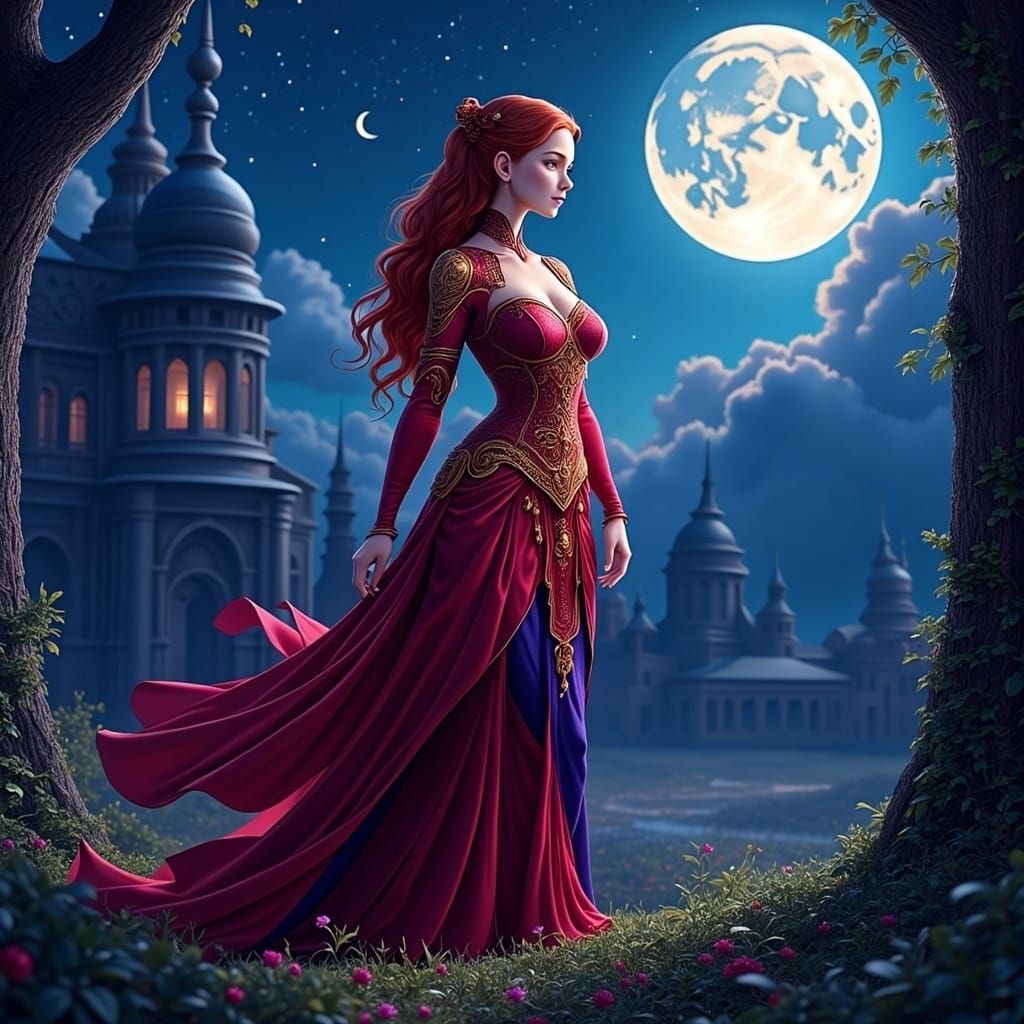 Elegant Princess Under Starry Night