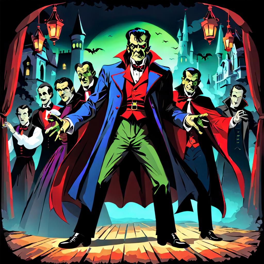 ((“Dracula”))::dancing::((“Frankenstein”)) ::dancing