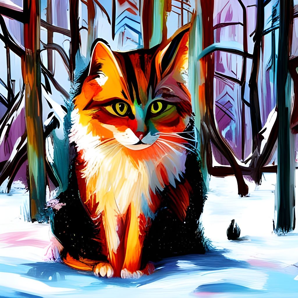 Cat in Snowy Forest: Graffiti Street Art