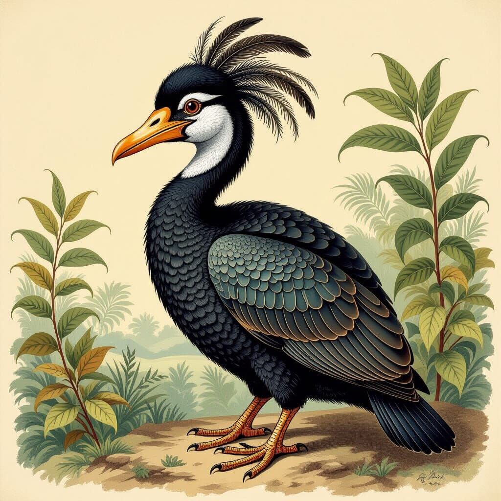 Dodo Bird Anatomical Drawing in Natural Environment