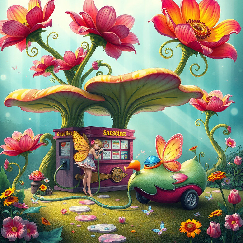 Mystical Flower Gas Station with Fairies