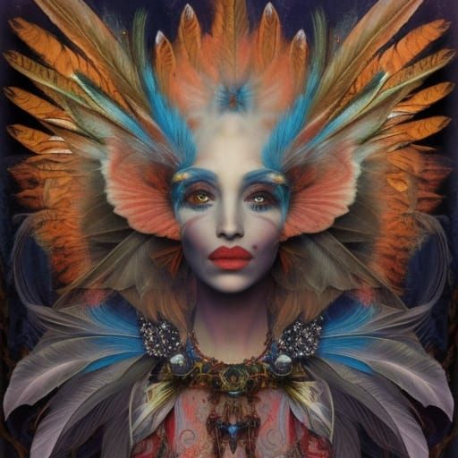 Astral Bird Person: Holographic Cosmic Illustration