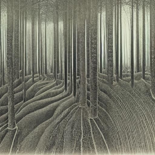 Warped Forest Path Etching in Hundertwasser Style