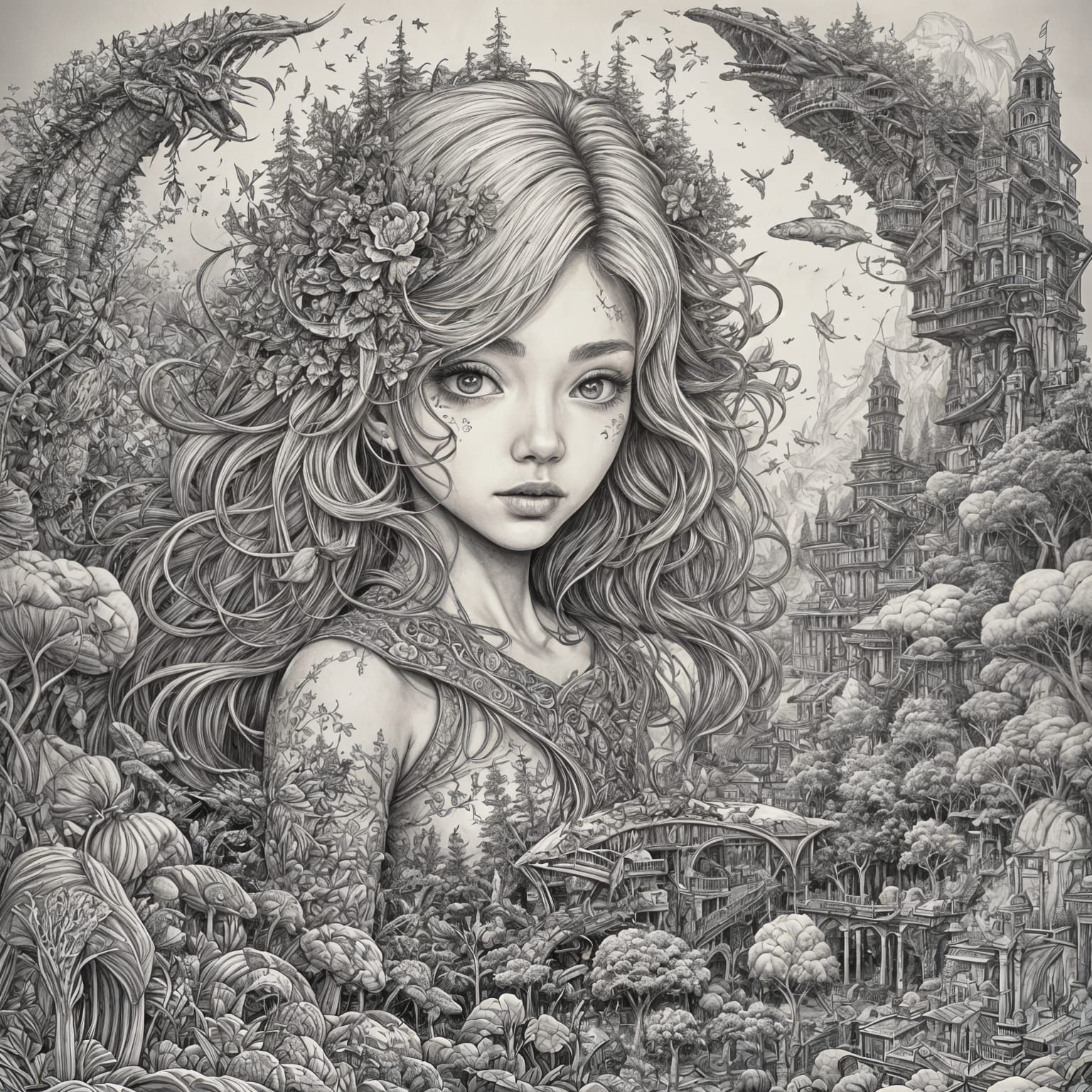 Detailed Doodle Art in Style of Kerby Rosanes