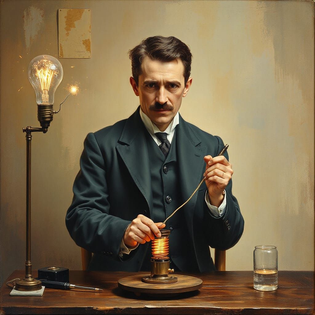 Inventor Nicola Tesla Creates Groundbreaking Tesla Coil in O...