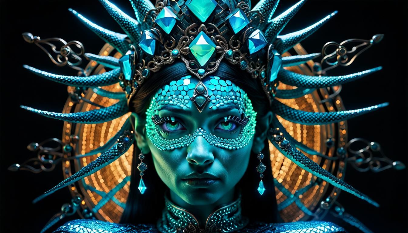 Neon Snake Eyes: Surreal Portrait in Abstract Expressionism