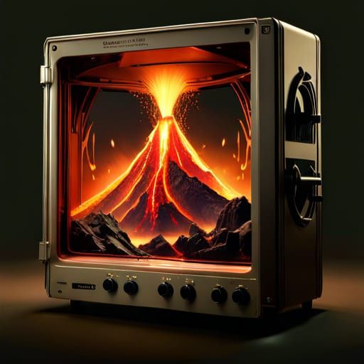 Volcano Erupts in Microwave: Hyperdetailed Concept Art