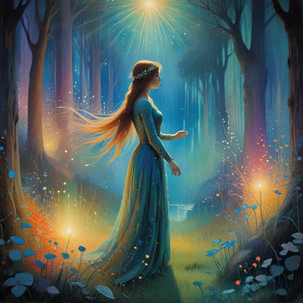 Woman in Whimsical Fairytale Landscape