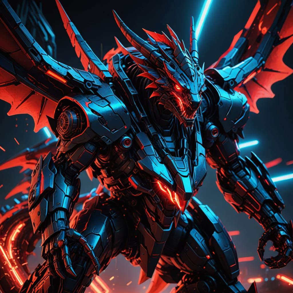 Red Demon Dragon Mecha Pilot in Space