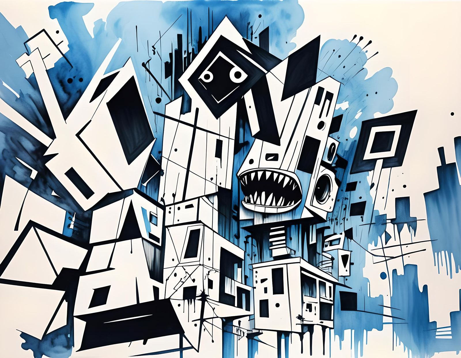 Distorted Surreal Techno-Punk Ink Sketch