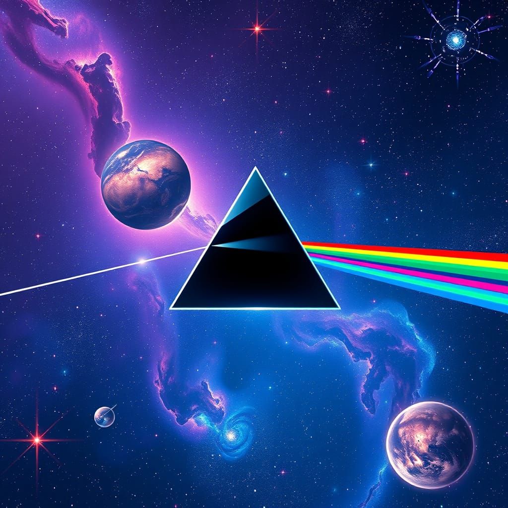 Surreal Prism Universe in Starry Galactic Landscape