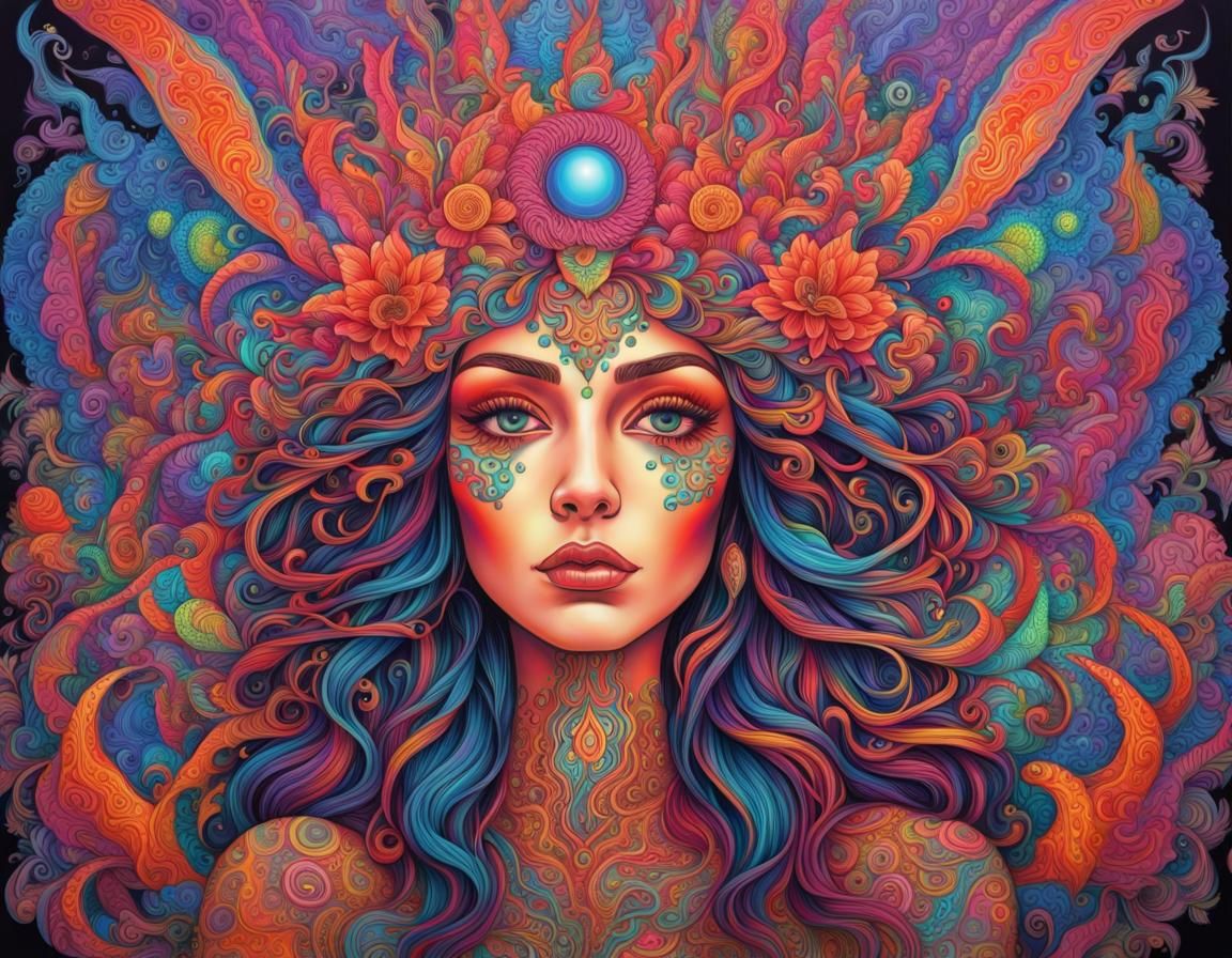 Psychedelic Goddess in Vibrant Colors