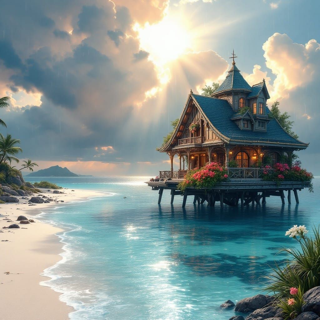 Floating Oasis in Dramatic Rain Shower