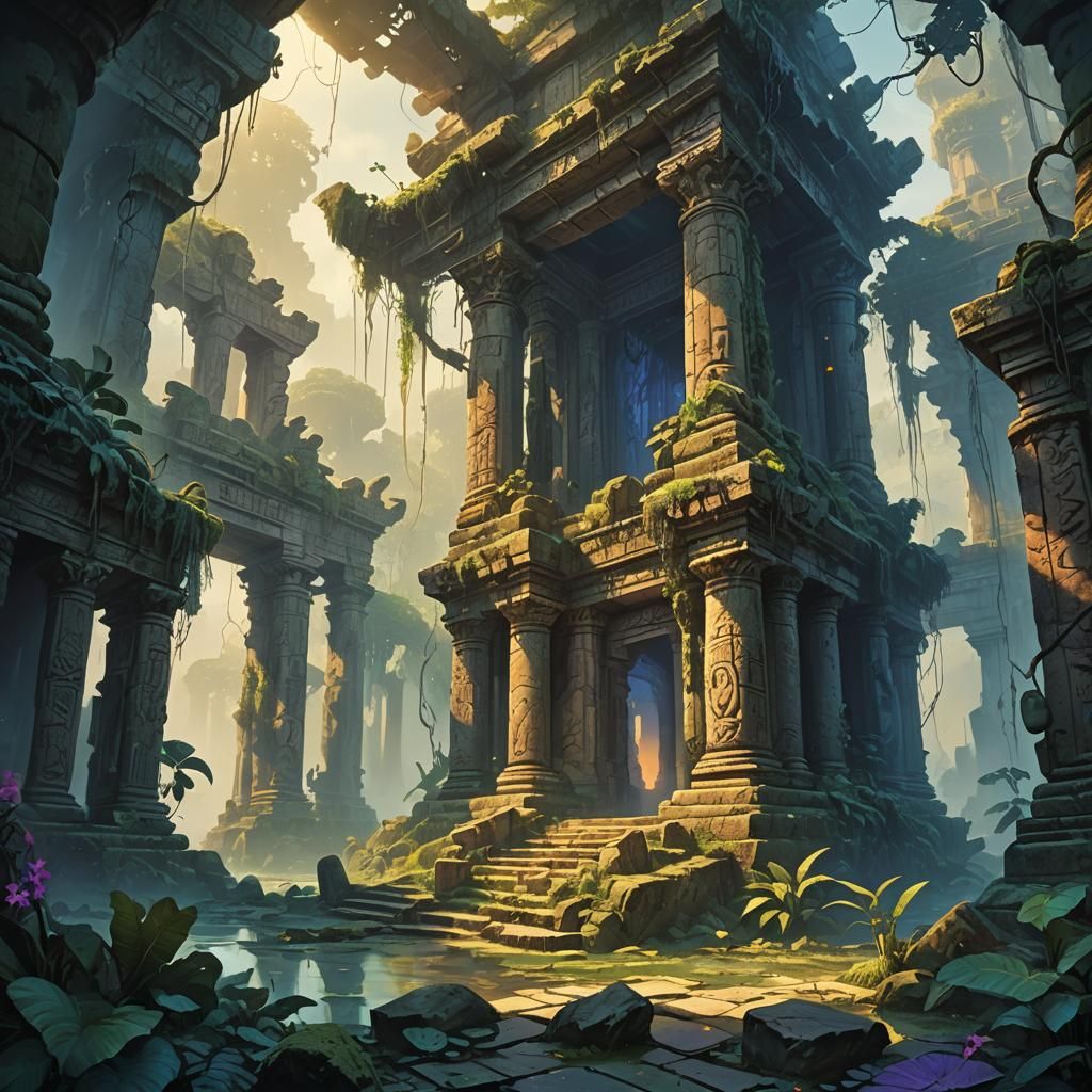 Jungle Temple Ruins in Golden Light