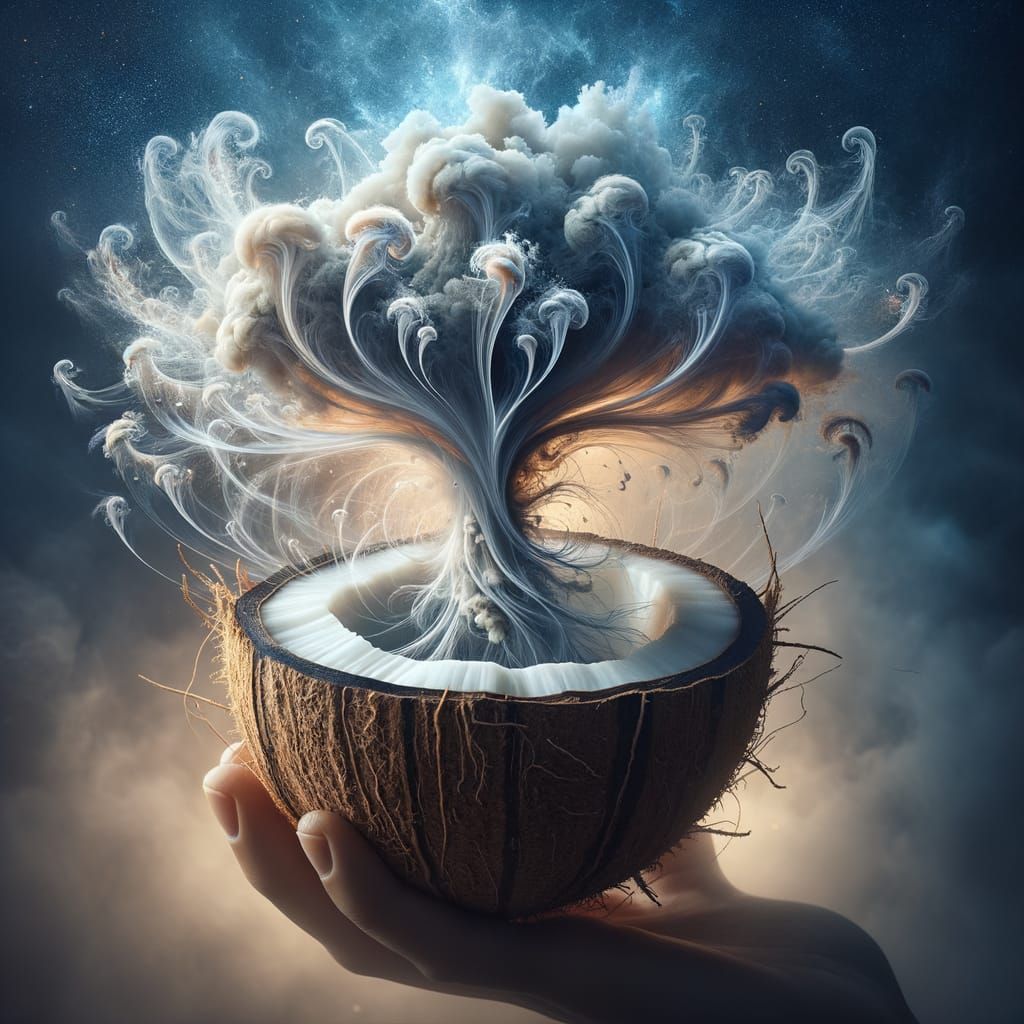 Mystical Smoke Rising from Open Coconut