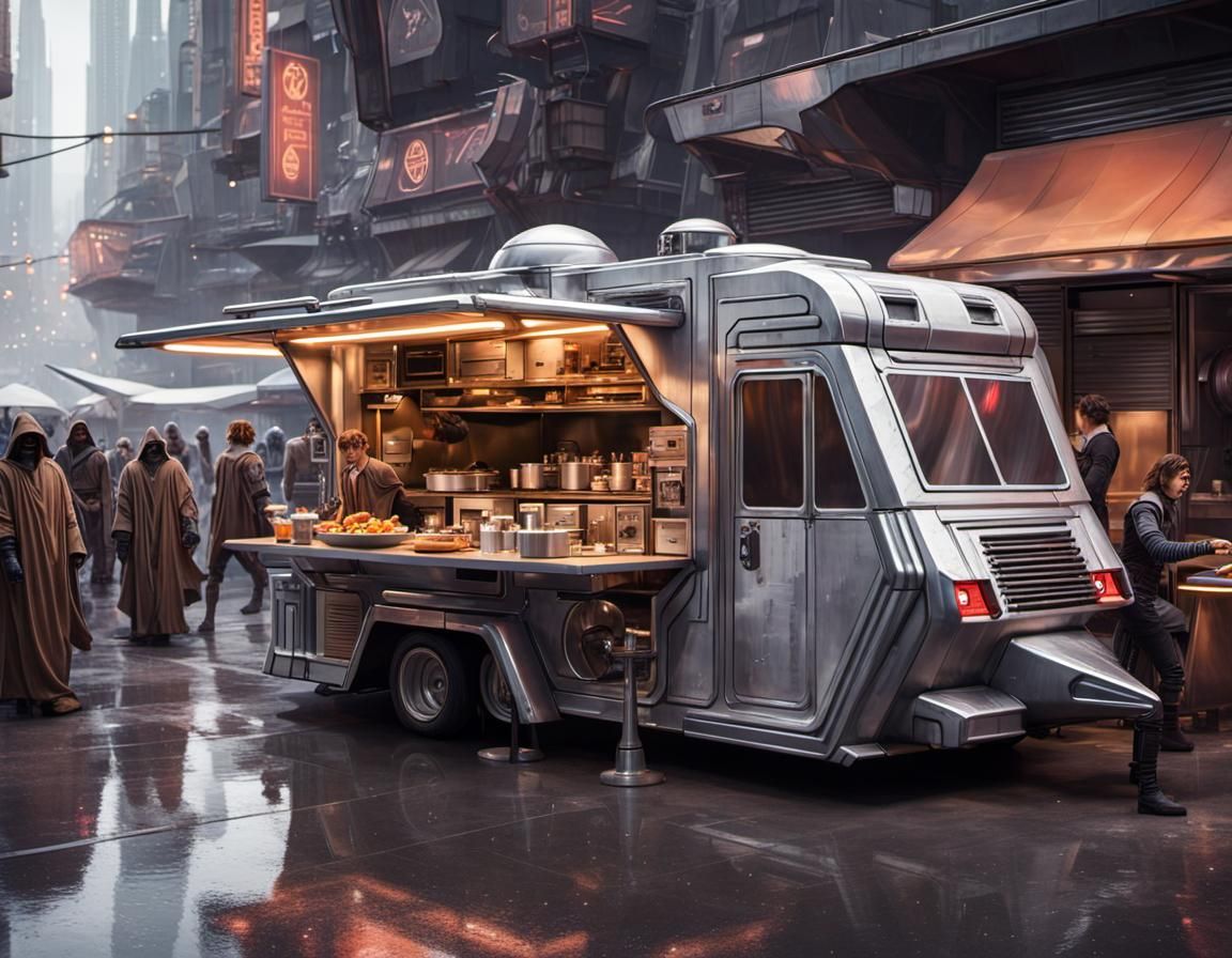Futuristic Food Truck on Coruscant Street