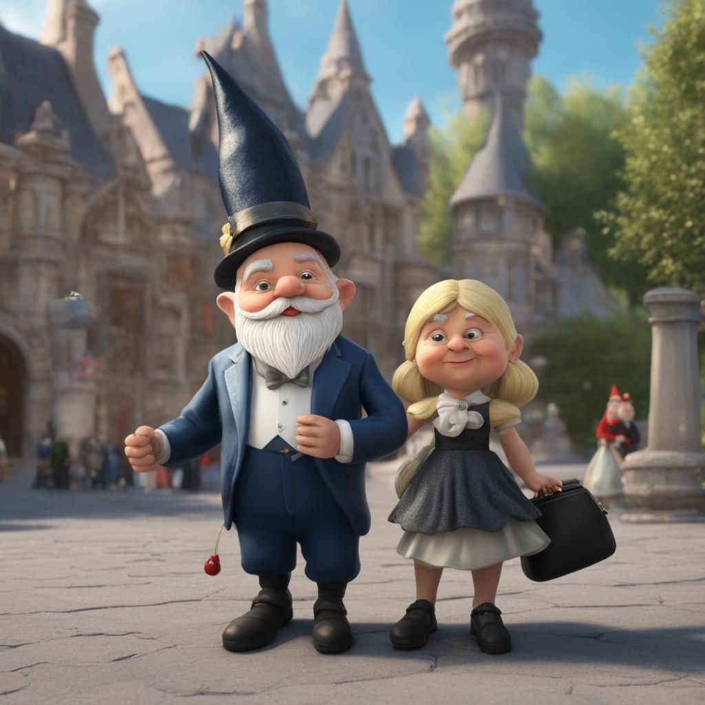 Gnomes Dressed Up for the Opera in the City