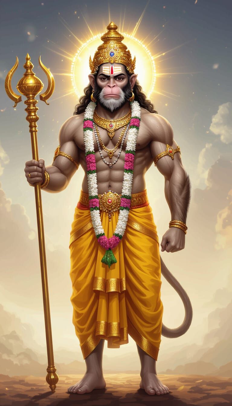 Powerful Monkey Deity with Golden Mace and Divine Light
