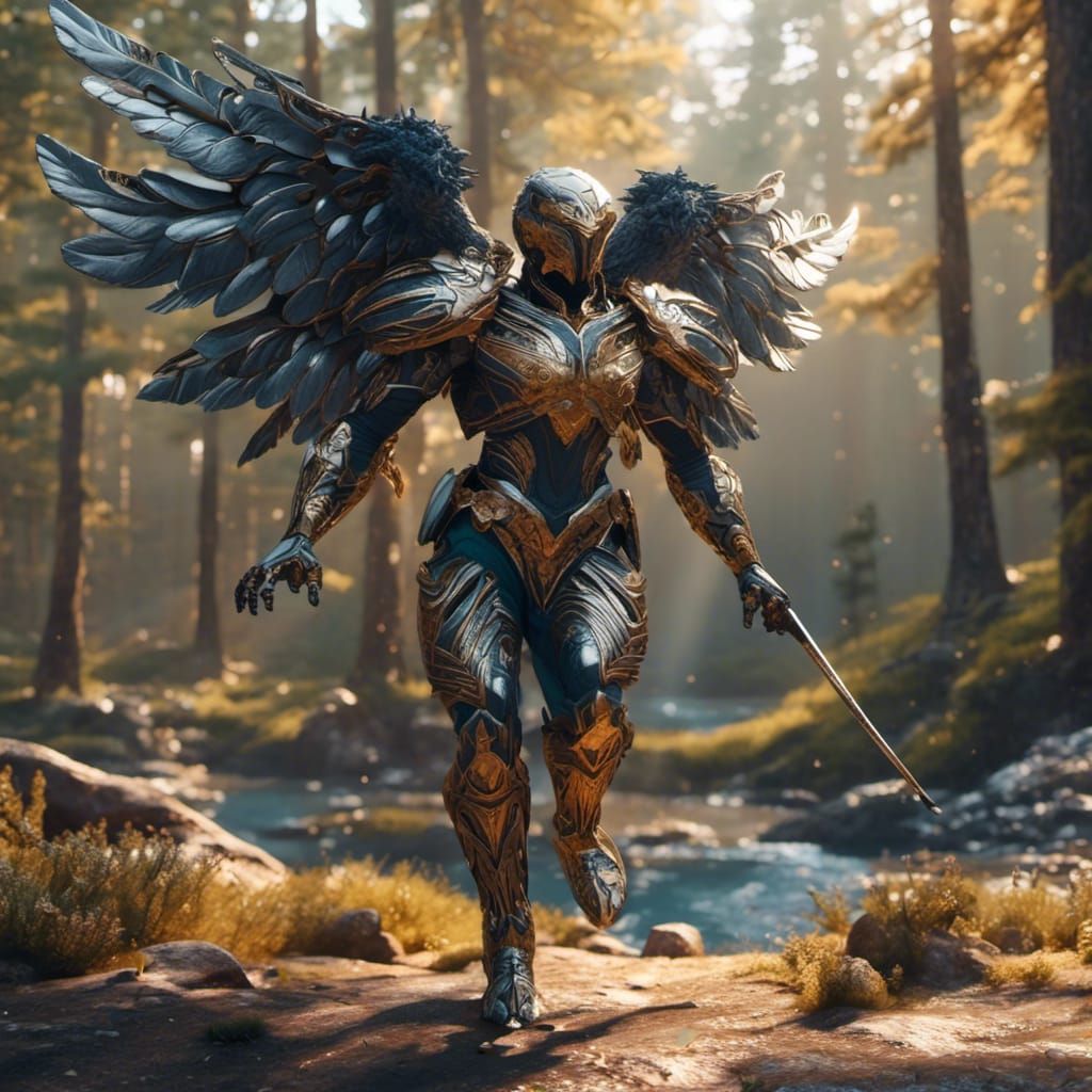 Golden Angel in Wooded Grove Fantasy Art