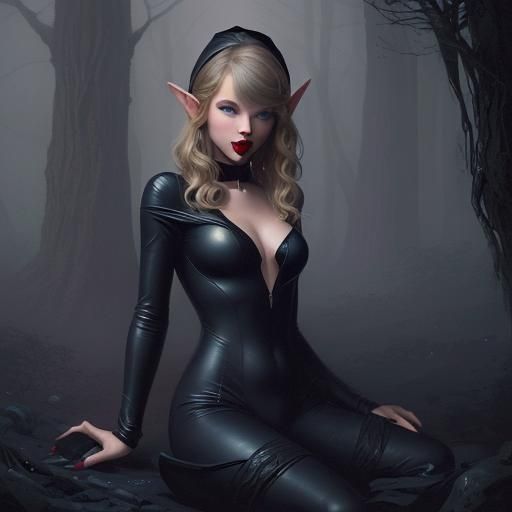 Ethereal Elf in Black Bodysuit, Fantasy Art