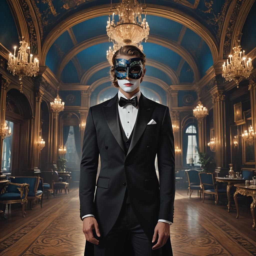 Man in Venetian Mask: Hyper-Realistic Portrait