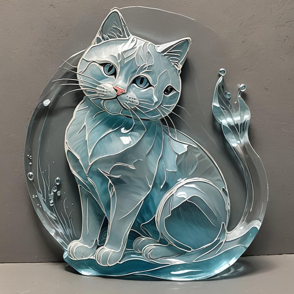 Beveled Glass Cat Aquarium in Chalk Art