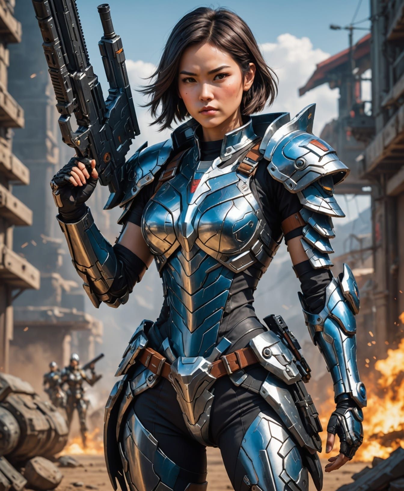 Beautiful Warrior Woman in Futuristic Armor