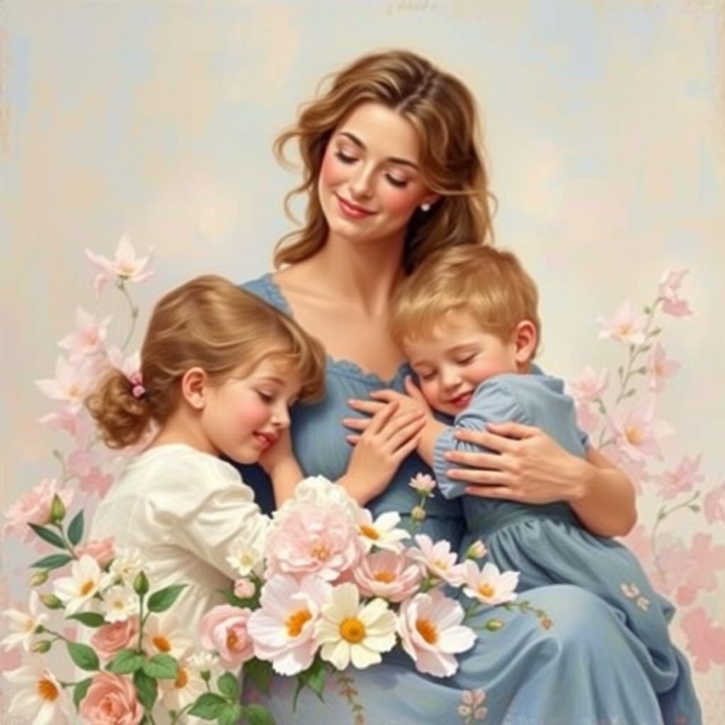 Motherly Love in Soft Impressionist Hues