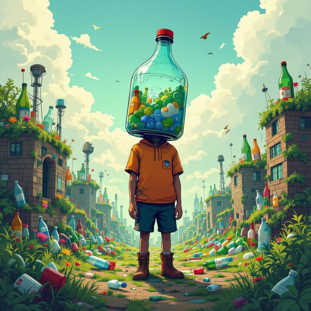 Bottle Head in Recyclable Bottle World