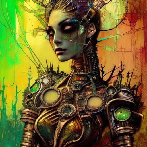 Steampunk Knight Masterpiece with Triadic Color Scheme