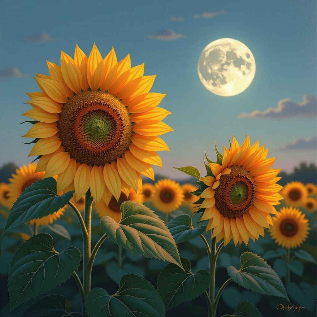 Sunflower Heads Glow in Evening Light, O'Keefe Style