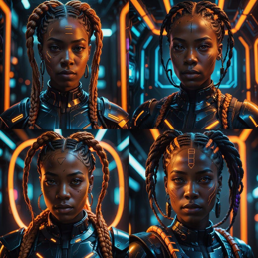 Surreal Afrofuturist Cyborg Goddess with Vibrant Orange Box ...