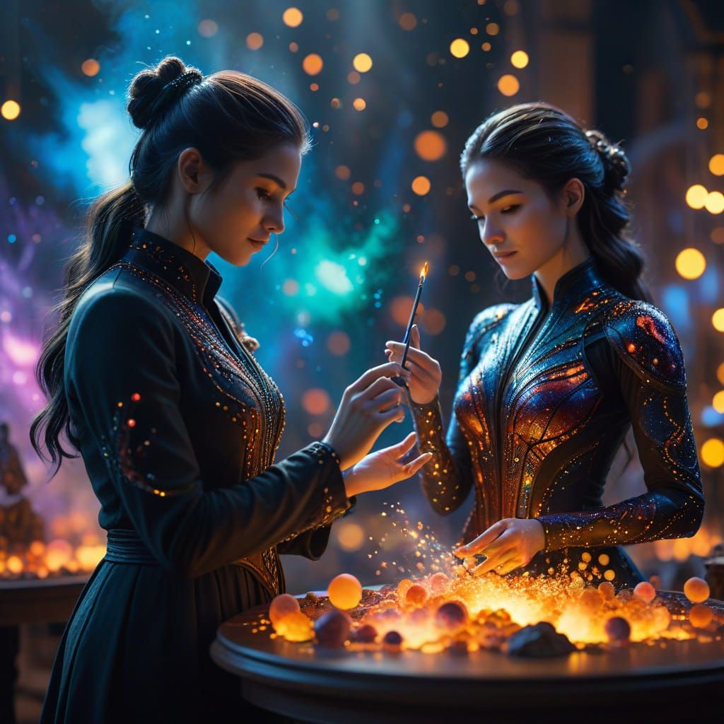 Magical Professionals Showcase Creations with Glowing Powder...