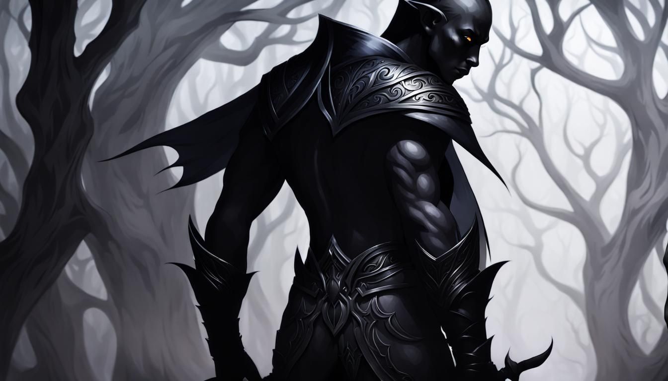 Drow Elf with Vantablack Skin: A Study in Darkness