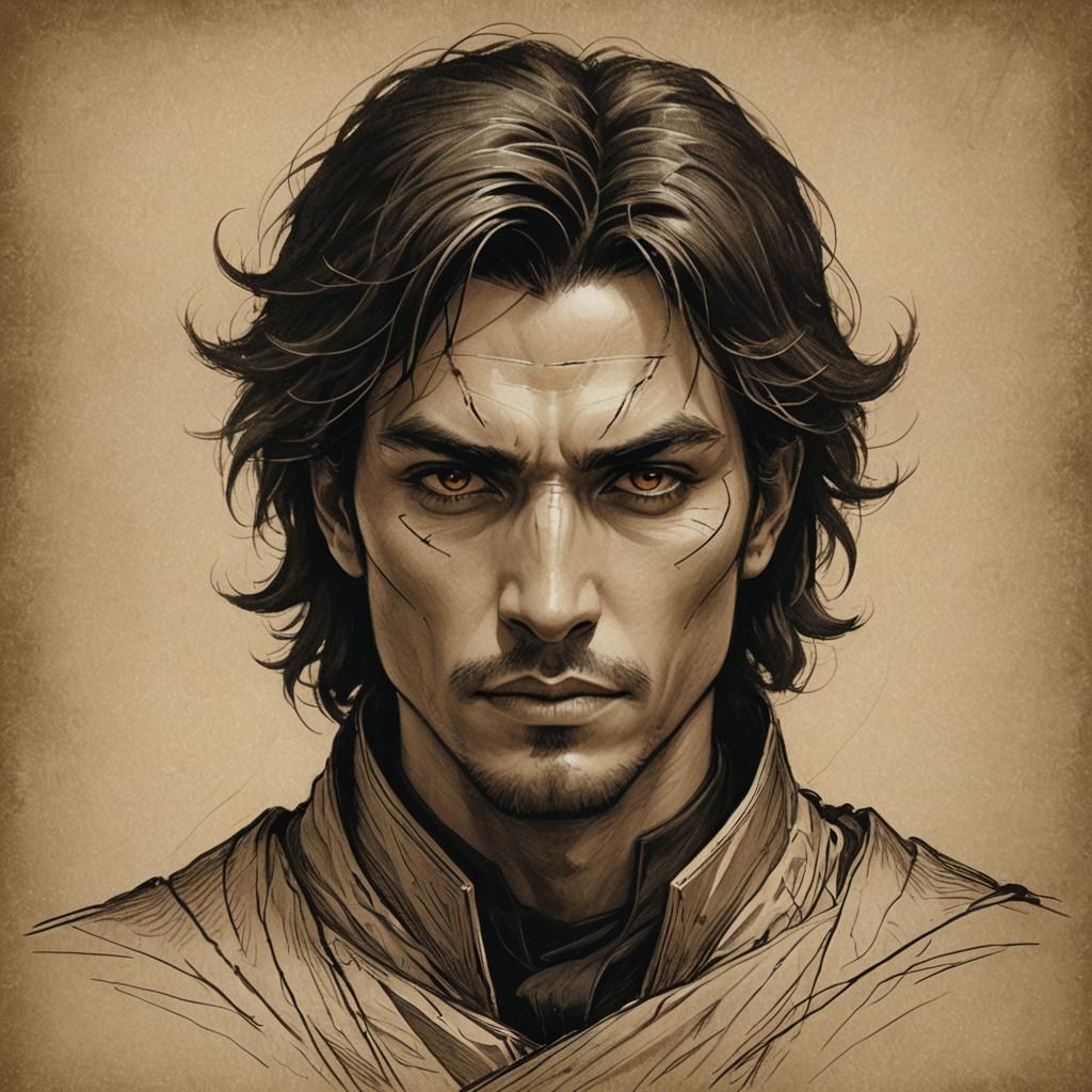 Sepia Sketch Portrait of a Warlock