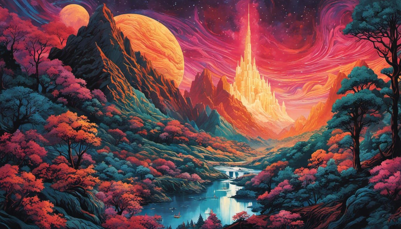 Meteor Shower Landscape in Graphic Novel Style