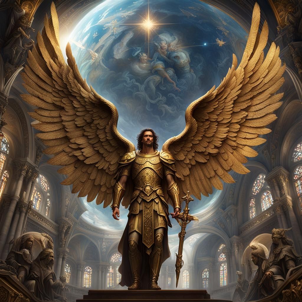 Archangel Michael and Spirits: Dark Fantasy Art