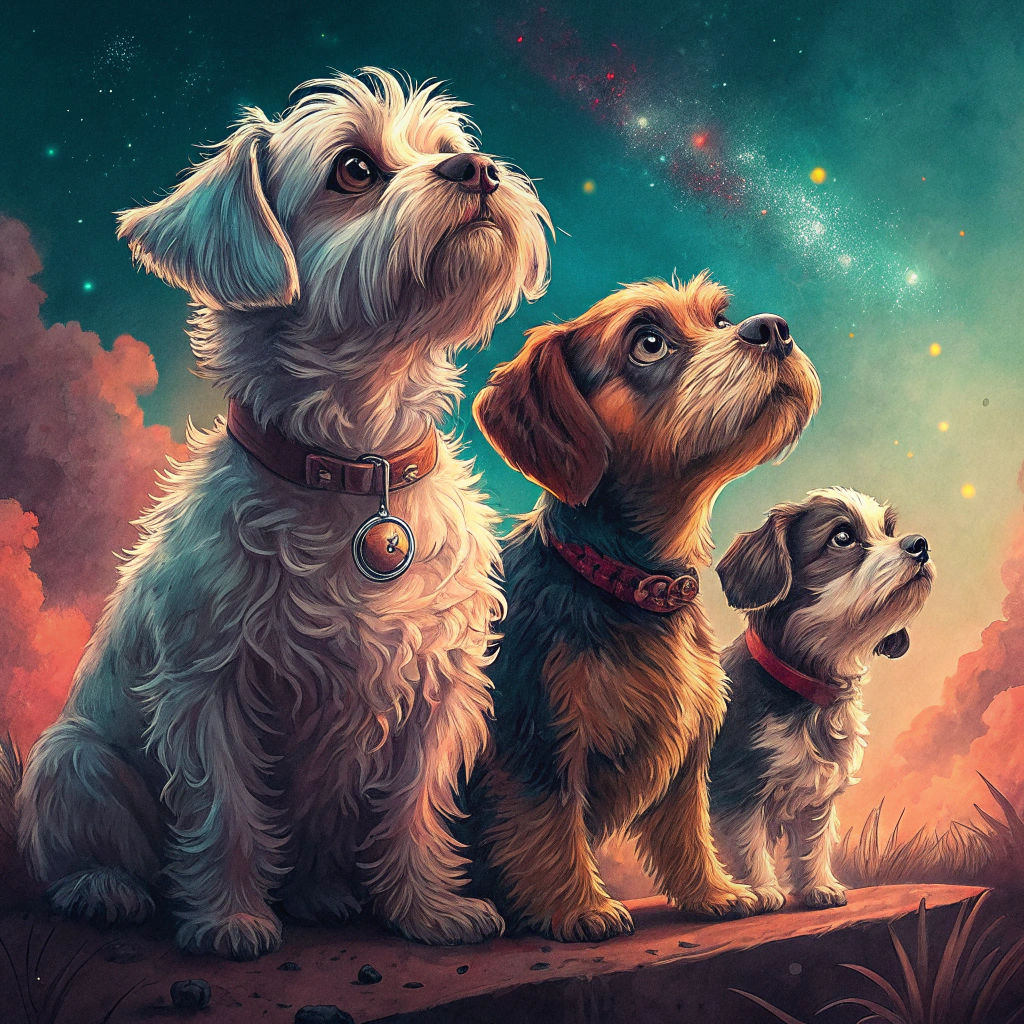 Cute Dogs in Whimsical Flat Color Vector Illustration