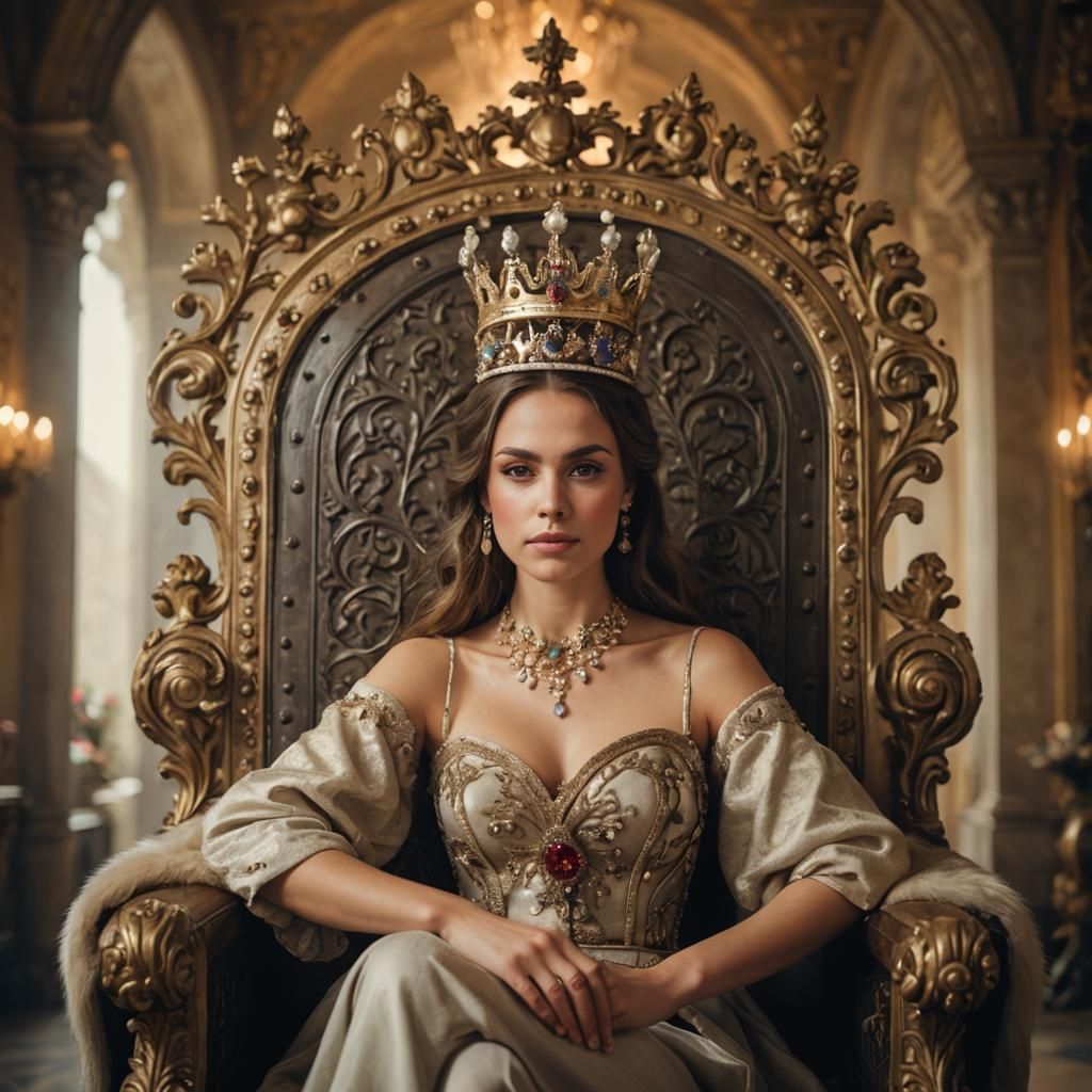 Crowned Woman on Throne Portrait