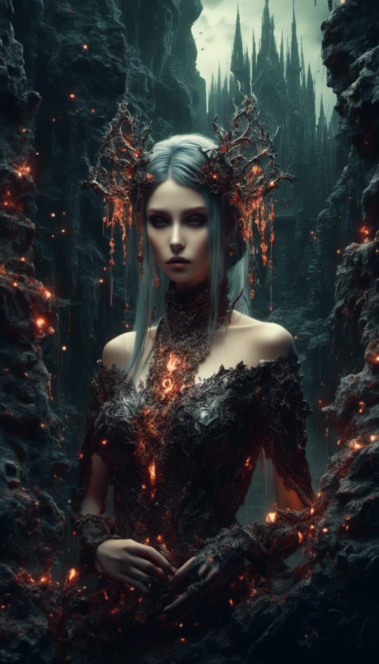 Anime Elf Slime Girl Portrait in Magic Ruins