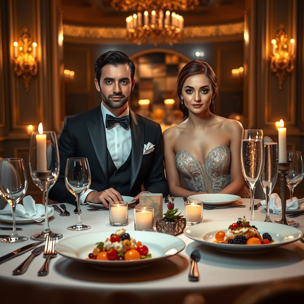 Elegant Couple at Dinner, Cinematic 3D Render