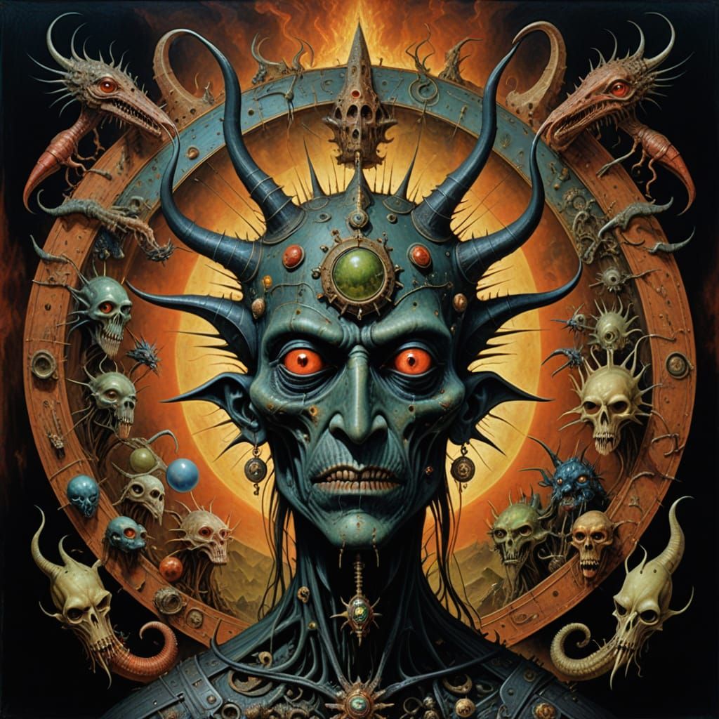 Surreal Dark Fantasy Painting of Gog and Magog War